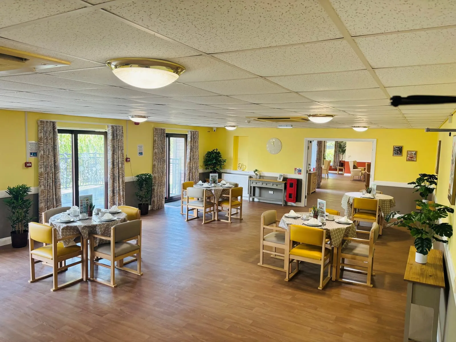 The dining room at Abbey Wood Court Care Home, laid up for lunch