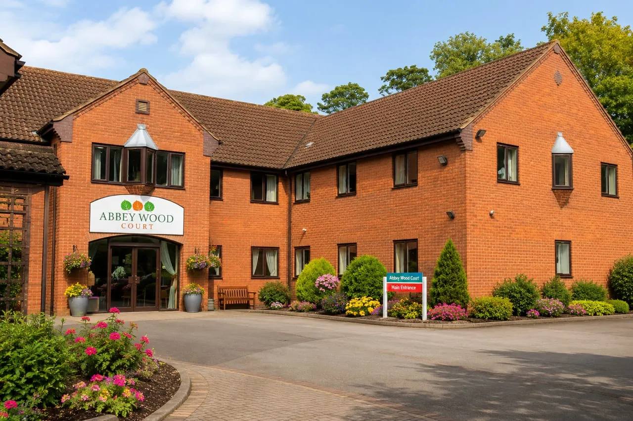 The main entrance at Abbey Wood Court Care Home